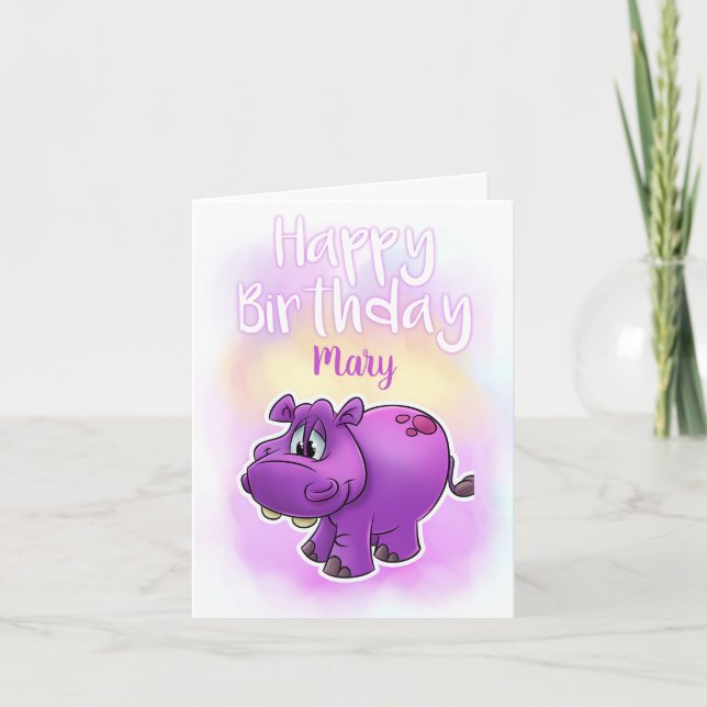 Cartão Cute Hippo Birthday Card (Frente)