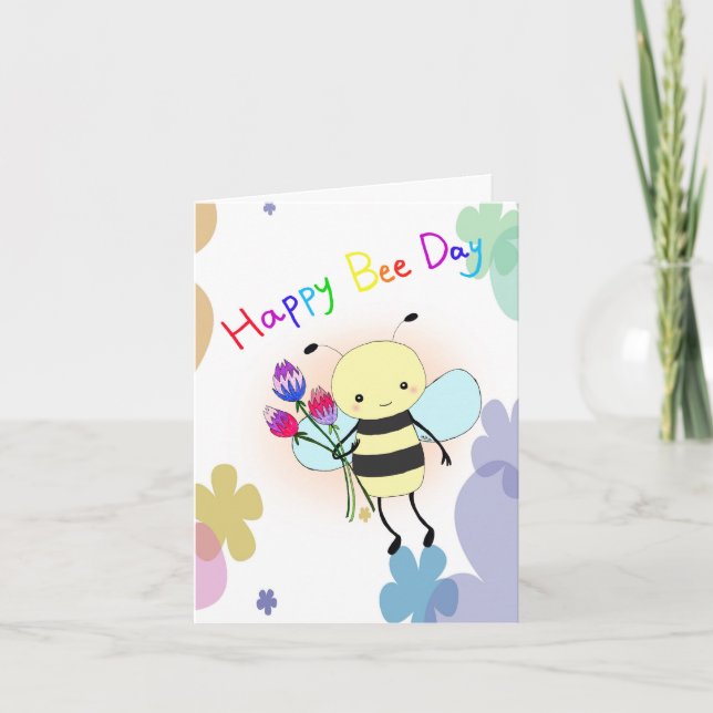 Cartão Cute Honey Bee with Flowers Happy Bee Day Birthday (Frente)