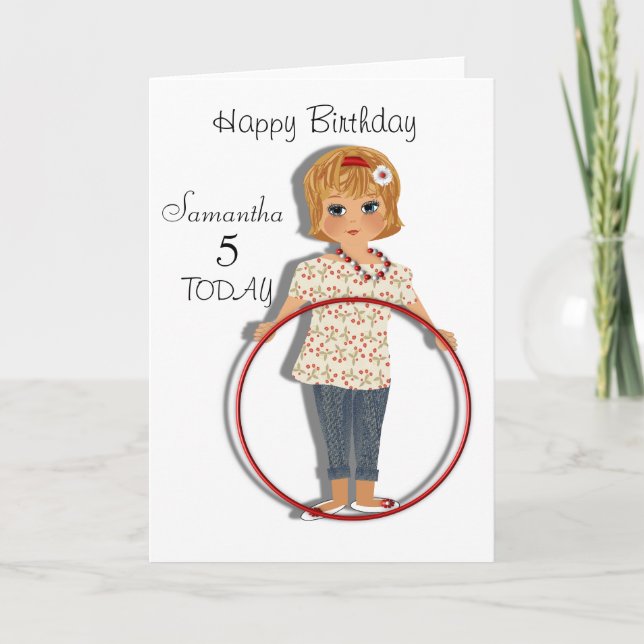 Cartão Cute Hula Hoop Girl Personalised Birthday Card (Frente)