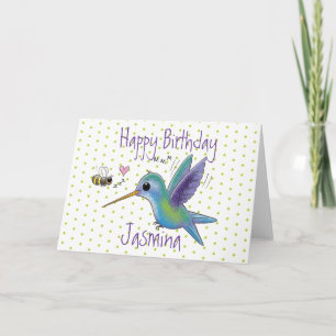 Cartão Cute hummingbird and bee cartoon illustration