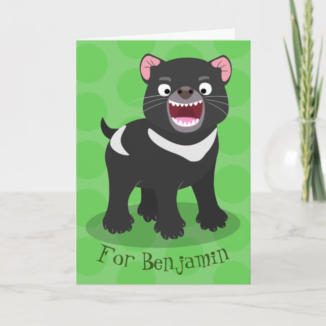 Cartão Cute hungry Tasmanian devil cartoon illustration (Frente)