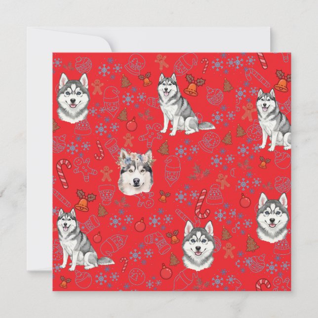 Cartão Cute Husky Dog Christmas Winter Seamless Pattern  (Frente)