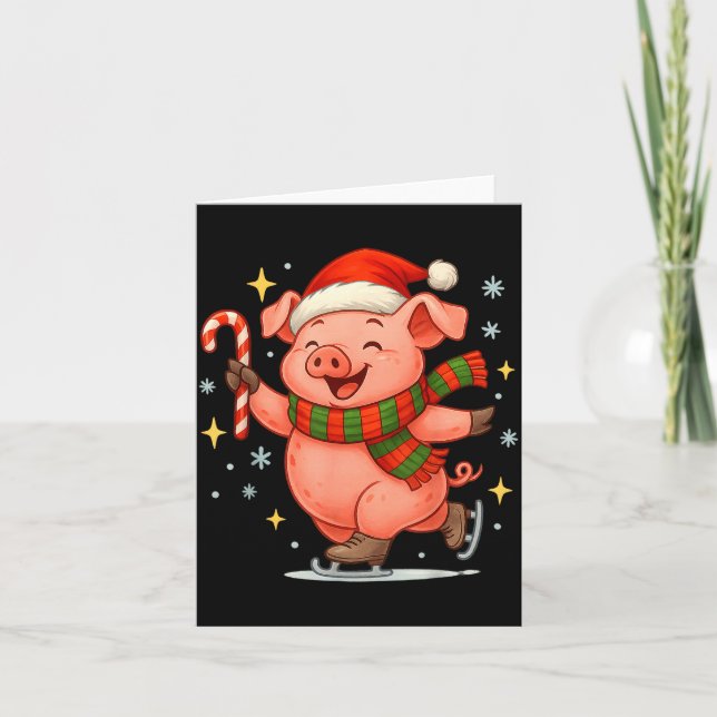 Cartão Cute Ice Skating G Funny Santa Christmas Holiday  (Frente)