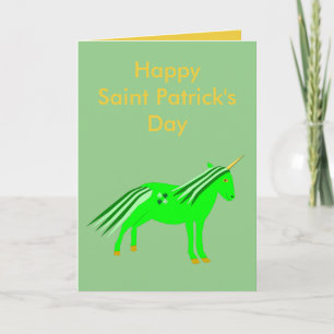 Cartão Cute Irish Green and Gold Unicorn Custom