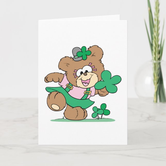 Cartão cute irish st paddy girl teddy bear design (Frente)