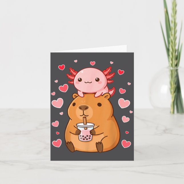 Cartão Cute Kawaii Axolotl Capybara Bubble Tea Boys Girls (Frente)