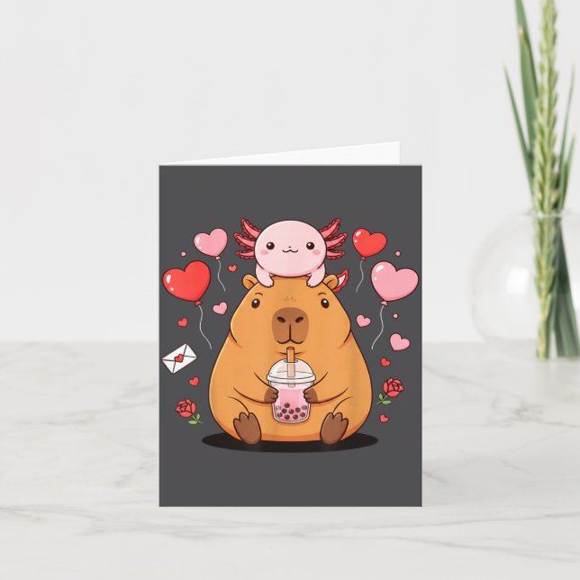 Cartão Cute Kawaii Axolotl Capybara Bubble Tea Boys Girls (Frente)