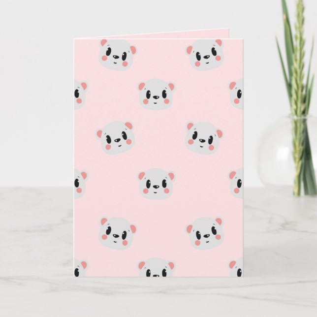 Cartão Cute Kawaii Bear Face Pattern on Pastel Pink (Frente)
