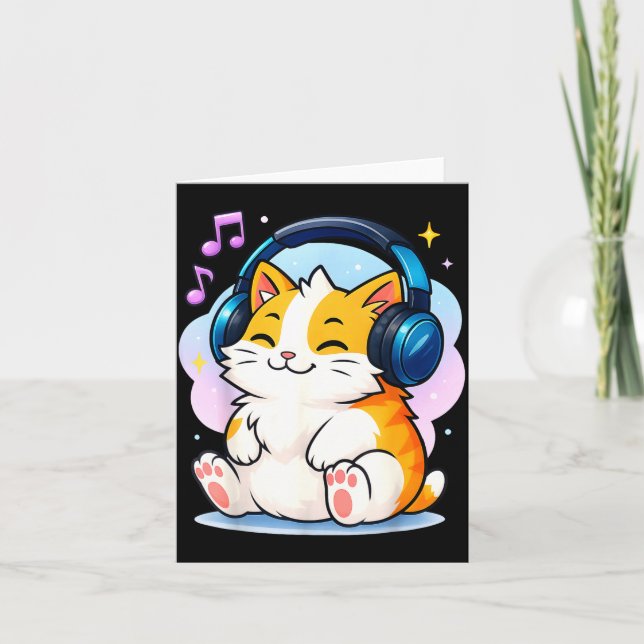 Cartão Cute Kawaii Cat Neko Funny Music Kitten Lover K-p  (Frente)