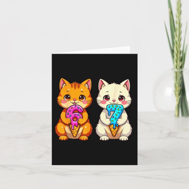 Cartão Cute Kawaii Cats Neko 67 Drip Meme Funny Six Seven (Frente)