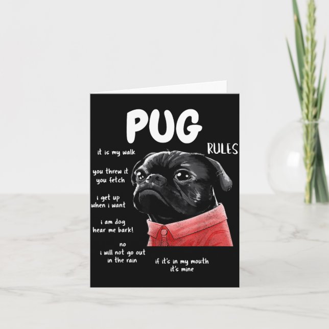Cartão Cute Kawaii Funny Black Pug Dog Rules Men Women Ki (Frente)