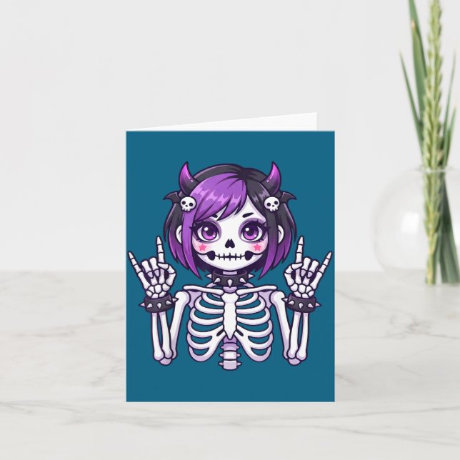 Cartão Cute Kawaii Goth Girl Skeleton Punk-goth Alternati (Frente)