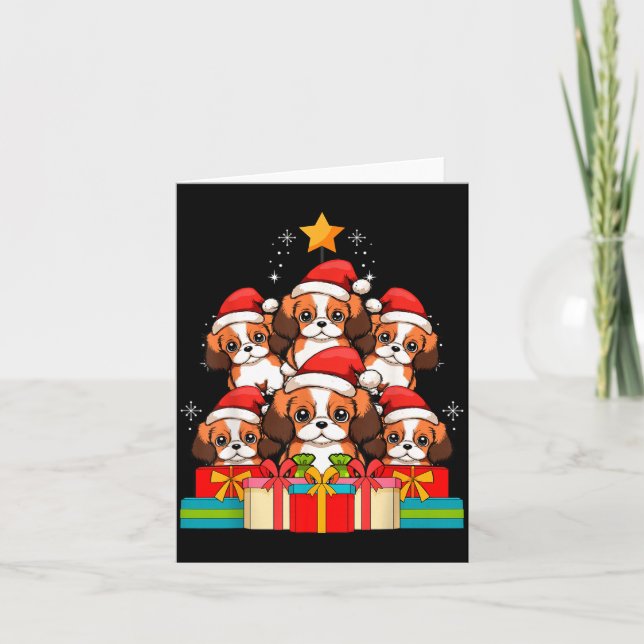 Cartão Cute King Charles Cavalier Le Dog Christmas Tree X (Frente)