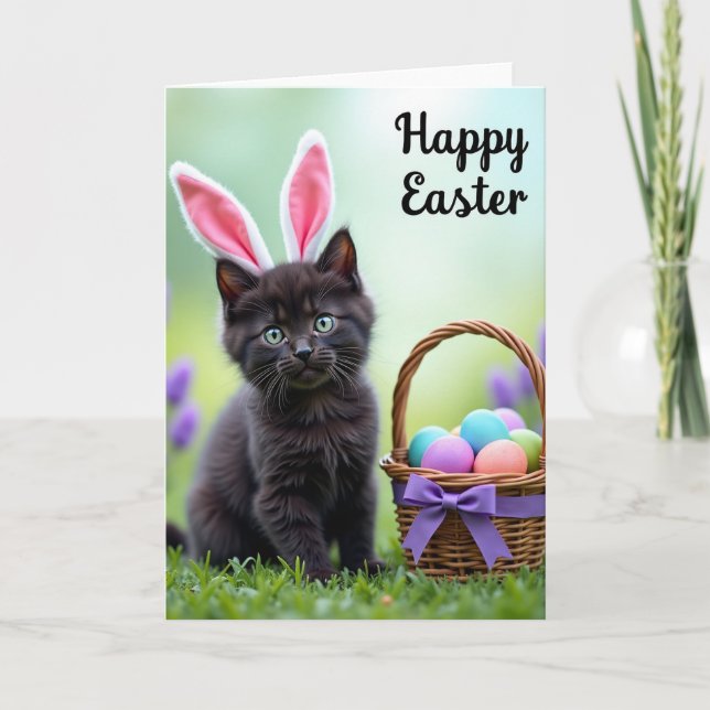 Cartão Cute Kitten Easter Wishes Card (Frente)