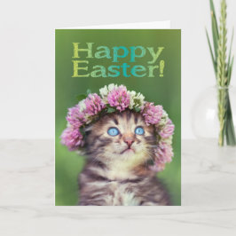 Cartão Cute Kitten Wearing Flowers on Her Head Easter