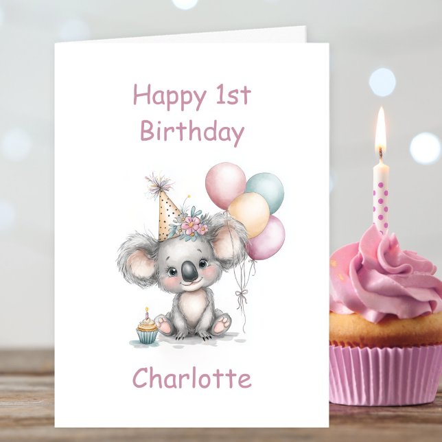 Cartão Cute Koala 1st Birthday (Criador carregado)