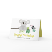 Cute Koala and Toucan Tropical Happy Birthday