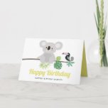 Cartão Cute Koala and Toucan Tropical Happy Birthday<br><div class="desc">Send birthday wishes and greetings with this tropical birthday card. It features illustrations of cute koala and toucan with monstera and other tropical leaves. Personalize by adding your own details. This cute birthday card will be perfect for summer birthday parties. Matching items are available.</div>