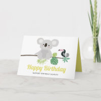 Cute Koala and Toucan Tropical Happy Birthday