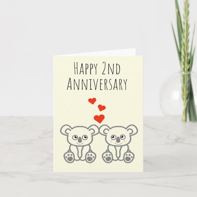 Cartão Cute Koala Bear Couple-Happy 2nd Anniversary Card (Frente)