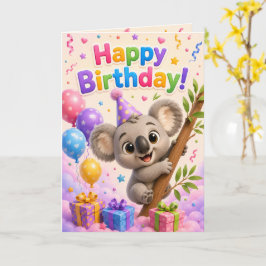 Cartão Cute Koala Happy Birthday Card for Kids | Adorable
