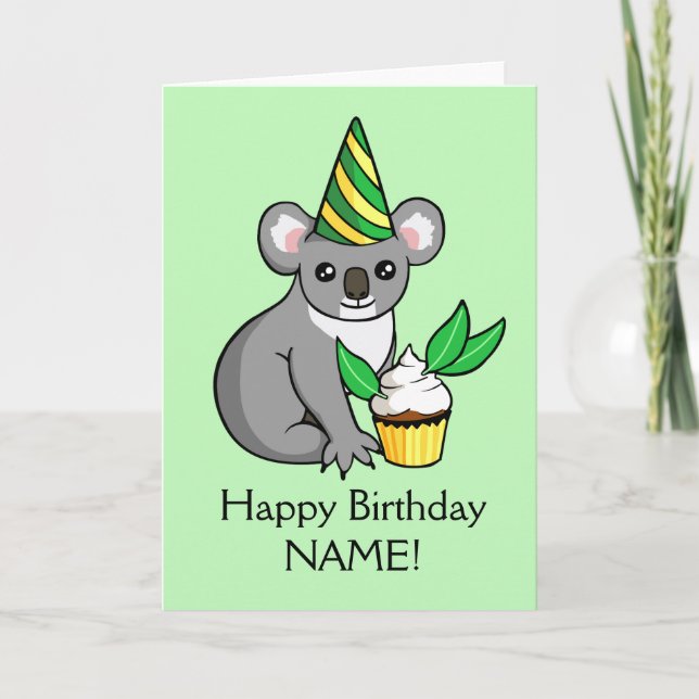 Cartão Cute Koala with Cake Drawing Happy Birthday Card (Frente)