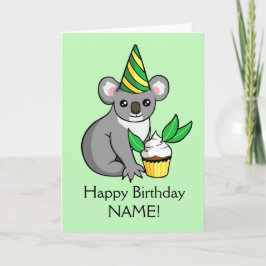 Cartão Cute Koala with Cake Drawing Happy Birthday Card
