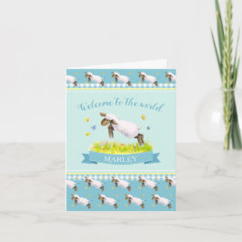 Cartão Cute lamb welcome to the world aqua new baby