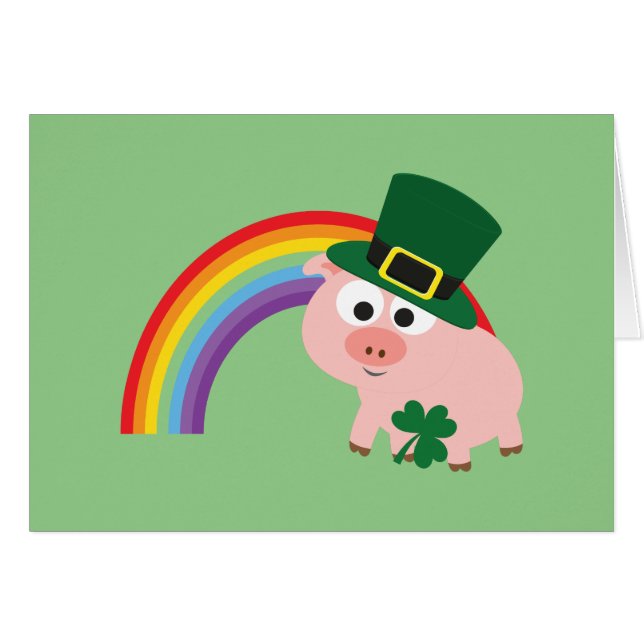 Cartão Cute Leprechaun Pig (Frente horizontal)