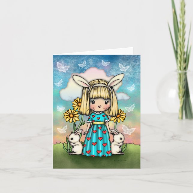 Cartão Cute Little Bunny Girl with Bunnies Fantasy Art (Frente)