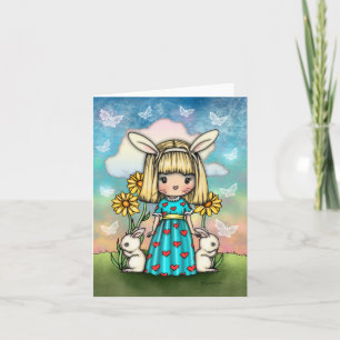 Cartão Cute Little Bunny Girl with Bunnies Fantasy Art