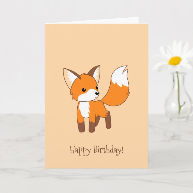 Cartão Cute Little Fox on Cream Birthday (Planta pequena)