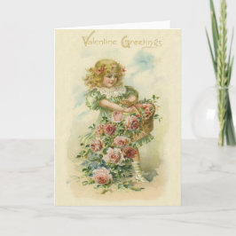 Cartão Cute Little Girl Pink Roses