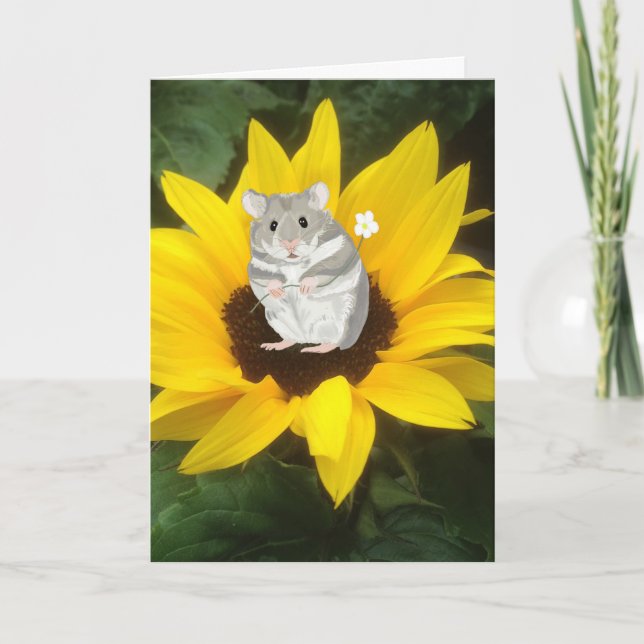 Cartão Cute Little Hamster Sitting In Yellow Sunflower  (Frente)