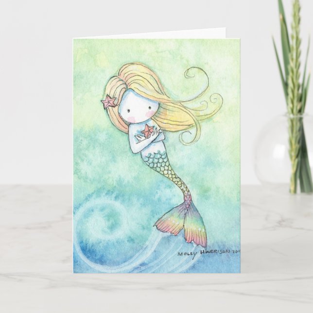 Cartão Cute Little Mermaid Card by Molly Harrison (Frente)