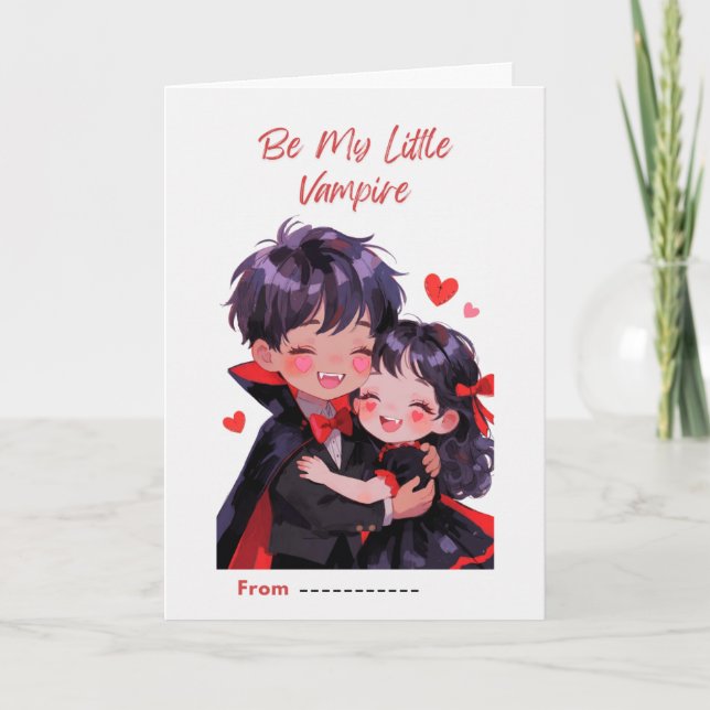 Cartão Cute Little Vampire Couple Valentine Card (Frente)