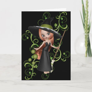 Cartão Cute Little Witch 3 Halloween Greeting Card