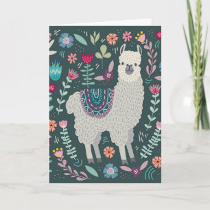 Cartão Cute Llama Floral Design
