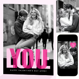 Cartão Cute Love You 3 Photos Valentine's Day Black Pink