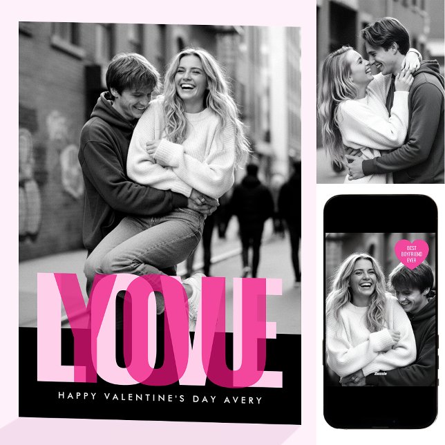 Cartão Cute Love You 3 Photos Valentine's Day Black Pink (Criador carregado)