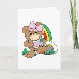 Cartão cute luck of the irish st patricks girl teddy bear
