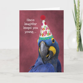 Cartão Cute Macaw Laugh to Stay Young Birthday