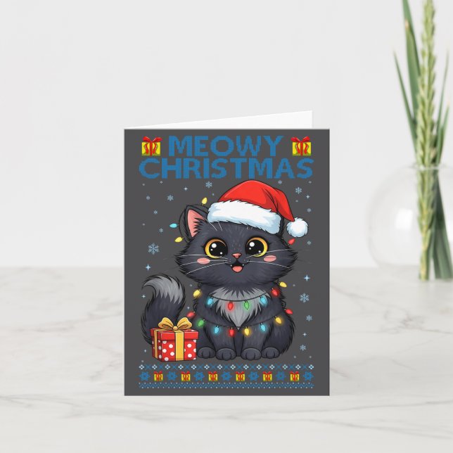 Cartão Cute Meowy Christmas Cat – Kawaii Holiday Kitty Te (Frente)
