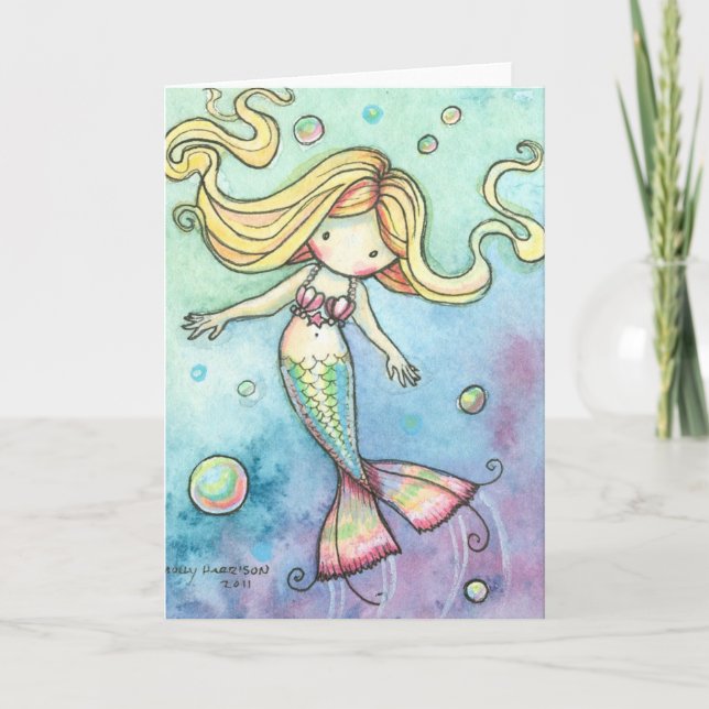 Cartão Cute Mermaid and Bubbles Card by Molly Harrison (Frente)