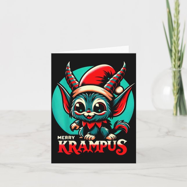 Cartão Cute Merry Krampus Christmas Holiday 30’s Retro Ca (Frente)