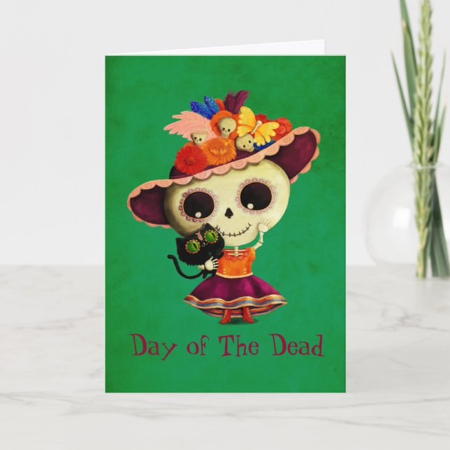 Cartão Cute Mexican Day of The Dead Girl (Frente)