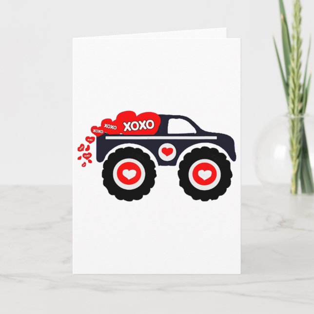 Cartão Cute Monster Truck Valentine's Day Xoxo Heart Todd (Frente)
