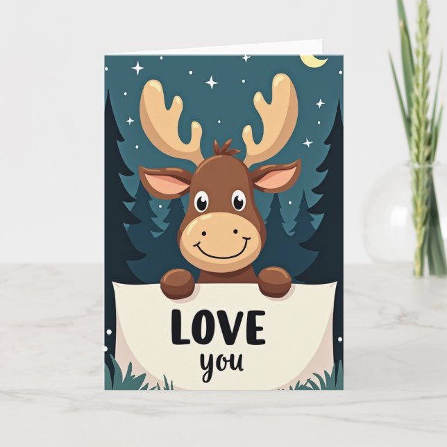 Cartão Cute Moose Forest Love You Card (Frente)