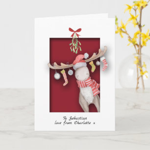 Cartão Cute Moose With Mistletoe Christmas