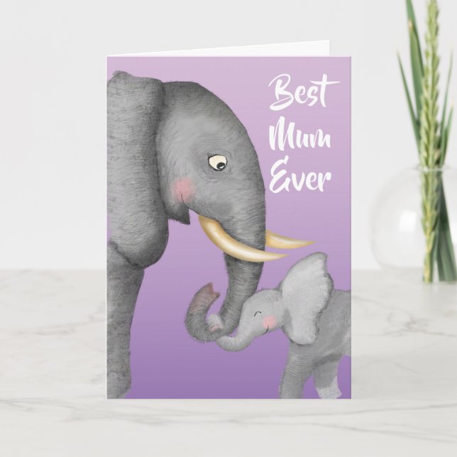 Cartão Cute mum and baby elephant Mother's Day card (Frente)